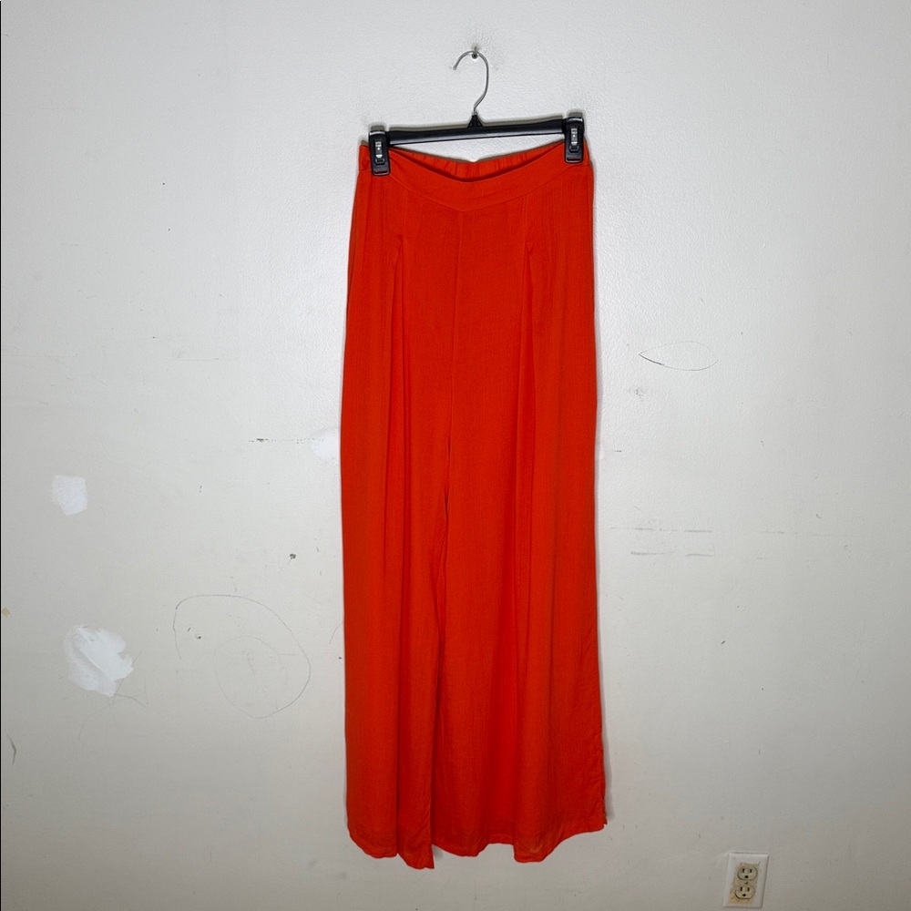GeeGee Vibrant Orange/Red Textured Wide-Leg Pants Size Small